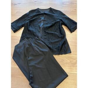 Vintage Vanity Fair 2 Piece Pajama Set Black Lace